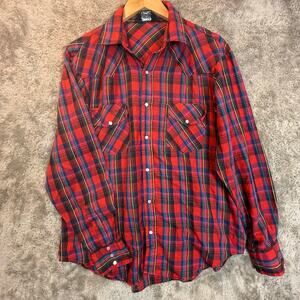Vintage Townsley Red Plaid Pearl Snap Western Shirt Button Down READ